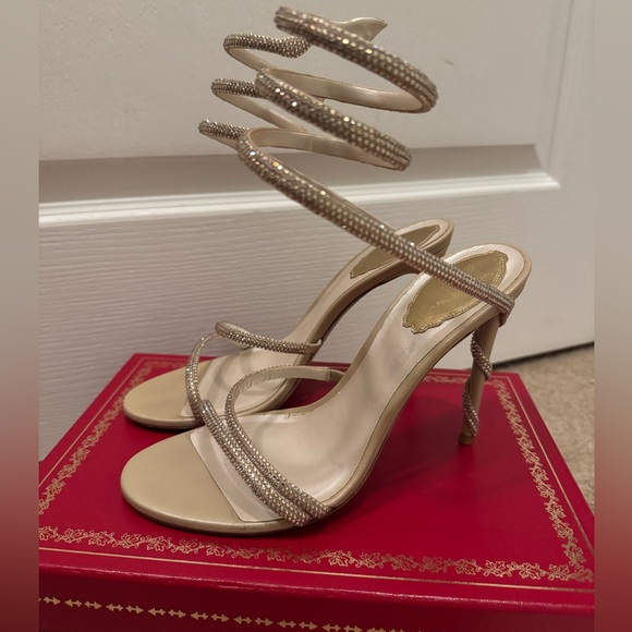 Rene Caovilla Shoes - Rene Caovilla Snake Wrap Strass Heels Margot Beige